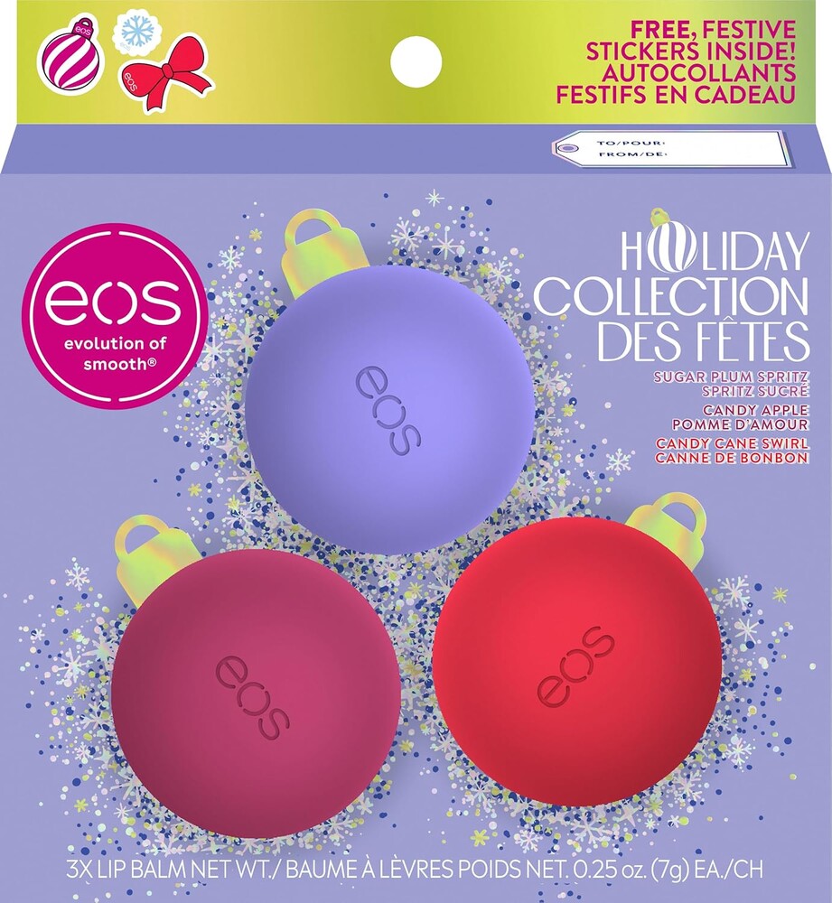 eos Holiday Lip Balm Sphere Gift Set, Sugar Plum Spritz, Candy Apple, Candy Cane Swirl, Limited Edition Lip Care, Natural Shea Butter, 0.25 oz, 3-pack