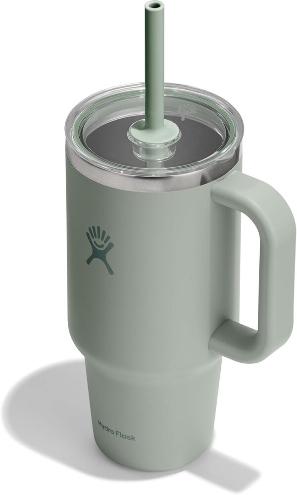 Hydro Flask Travel Tumbler with Handle, Clear Lid and Straw - Insulated Stainless Steel
