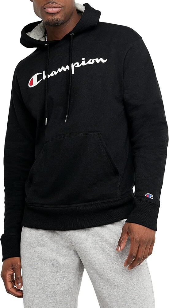 Champion Men's Pullover Graphic Fleece Hoodie, Standard Fit, Midweight Fleece, Classic Script Logo, Available in Regular and Big & Tall