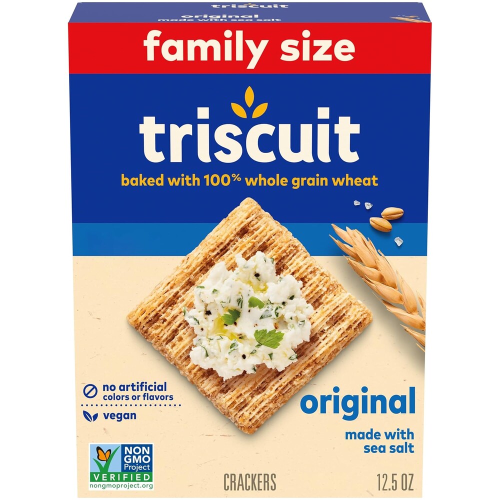 Triscuit Original Whole Grain Wheat Crackers, Vegan Crackers, Healthy Snacks, Lunch Snacks, Family Size, 12.5 oz