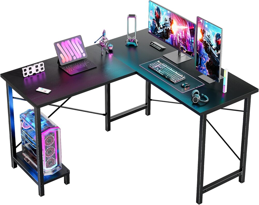DUMOS L Shaped Desk, Computer Gaming Desks Corner Office Table with CPU Shelf for Home Study Writing Work Station 50 Inch, Black