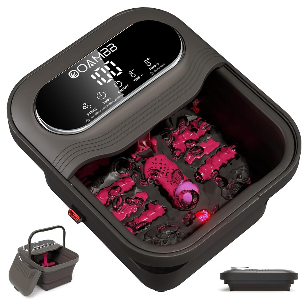 OOAMBB Collapsible Foot Spa with Heat, Bubble and Temp Control, Foot Bath Massager with XL Touch Screen and Massage Rollers, Foot Soaking Tub, Pedicure Foot spa for Stress Relief (Grey)