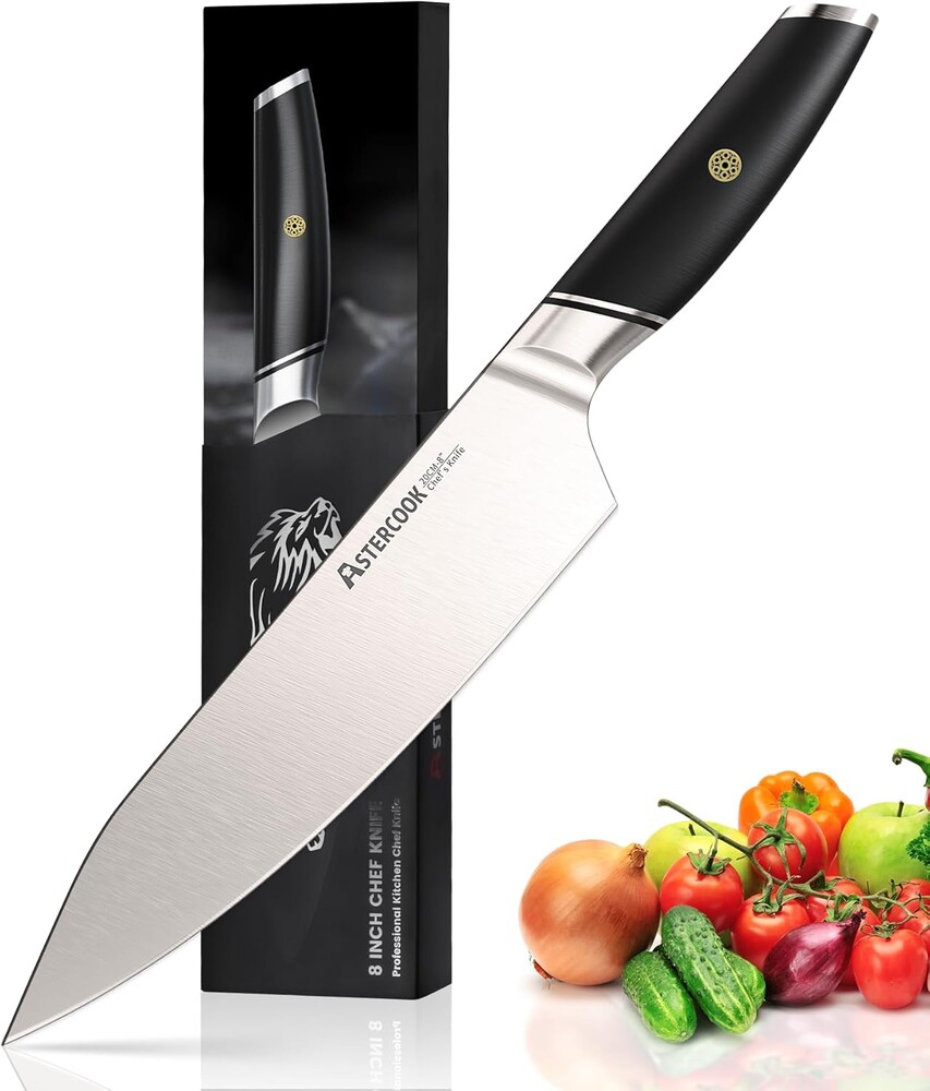 Astercook Chef Knife, 8 Inch Professional Kitchen Chef Knife, German High Carbon Stainless Steel Ultra Sharp Knife, Chefs Knives with Ergonomic Handle and Gift Box (ABS Handle), Mothers Day Gifts