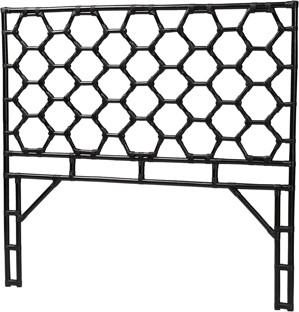 bali & pari Revonda Bohemian Black Rattan Queen Size Standalone Headboard