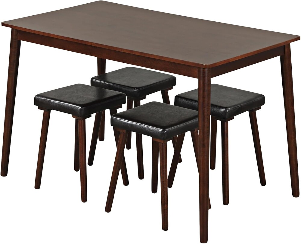 Giantex 5-Piece Dining Table Set for 4 - Dining Table with 4 Upholstered Stools, Rubber Wood Legs, Space-Saving Dinette Table Set, Breakfast Nook Table Set for Living Room, Kitchen Table Chairs Set