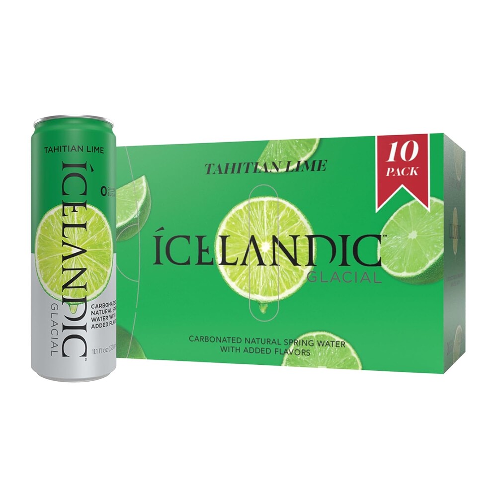 Icelandic Glacial Sparkling Water, Tahitian Lime, 330 ml / 11.1 Fl Oz Cans (Pack of 10)