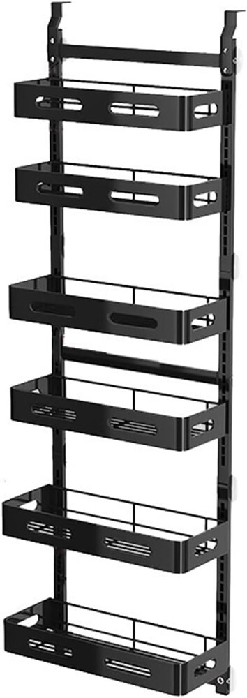 6-story door mounted cutlery storage rack, large metal door seasoning rack with adjustable basket, 2-in-1 wall mounted kitchen cutlery storage rack, black
