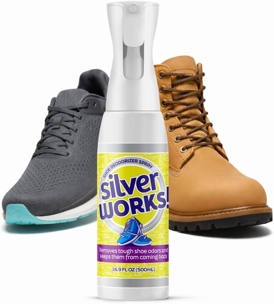 SilverWorks! Shoe Deodorizer Spray For Smelly Shoes - Shoe Odor Elimination - Boot, Sneaker, Shoe Smell Eliminator - Stinky Shoes Odor Eliminator, Shoe Freshener Spray -16.9oz