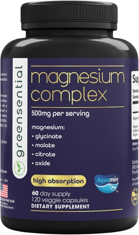 Greensential Magnesium Complex 500mg | 2-Month Supply | Glycinate, Malate, Citrate & More | Sleep, Muscle & Stress Support* | Made in USA, 2X 3rd Party Tested, GMP Certified, 120 Capsules