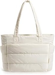 BAGSMART Tote Bag for Women, Lightweight Puffy Tote Bag with Compartments Shoulder Bag Handbag for Travel, Work, Gym | Lightweight, Puffy, Quilted, for Travel, Work