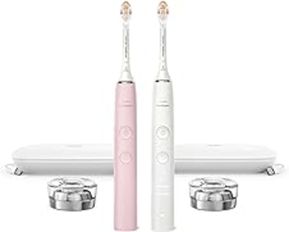 Philips Sonicare DiamondClean Connected Electric Toothbrush 2 Pack, x2 Sonic Toothbrushes, x2 Charging Travel Cases, x2 A3 Brush Heads, 12 Brushing Settings, (Pink and White), Model HX9912/72