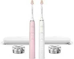 Philips Sonicare DiamondClean Connected Electric Toothbrush 2 Pack, x2 Sonic Toothbrushes, x2 Charging Travel Cases, x2 A3 Brush Heads, 12 Brushing Settings, (Pink and White), Model HX9912/72