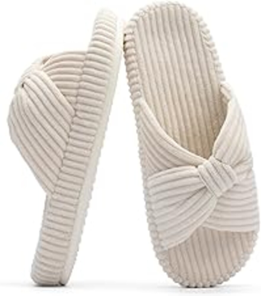 Chantomoo Slippers for Women Memory Foam House Bedroom Corduroy Bow Crossbands Slipper Shoes Comfy Trendy Gift Slippers