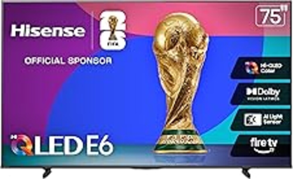 Hisense 75" E6 Cinema Series Hi-QLED 4K UHD Smart Fire TV (75E6QF) - AI Light Sensor, Dolby Vision · Atmos, Voice Remote with Alexa, Motion Rate 120, HDR 10+ Adaptive, Game Mode Plus