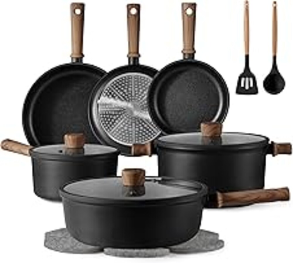 CAROTE Nonstick Pots and Pans, Induction Titanium Cookware Set 16pcs Kitchen Cooking Sets, Pot and Pan Non Stick w/Frying pan (PFOS, PFOA Free)