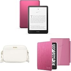 Amazon Kindle Paperwhite Bundle: Includes, Amazon Kindle Paperwhite Signature Edition 32GB | Metallic Raspberry, Sling Bag | Dune, Clear Back Case | Raspberry
