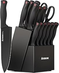 Knife Set, Astercook 15 Pieces Knife Sets for Kitchen with Block, Dishwasher Safe Kitchen Knife Set with Built in Sharpener Block, German Stainless Steel Knife Block Set, Mothers Day Gifts for Women