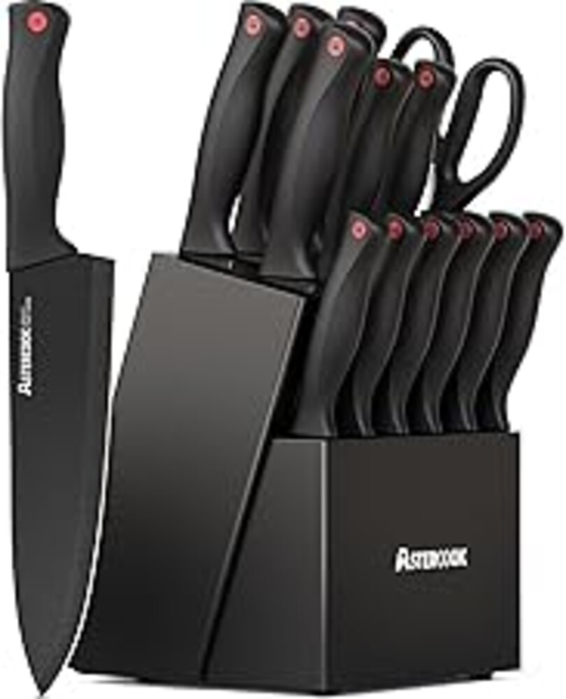 Knife Set, Astercook 15 Pieces Knife Sets for Kitchen with Block, Dishwasher Safe Kitchen Knife Set with Built in Sharpener Block, German Stainless Steel Knife Block Set, Mothers Day Gifts for Women