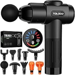 TOLOCO Massage Gun, Deep Tissue Back Massage for Athletes for Pain Relief, Percussion Massager with 10 Massages Heads & Silent Brushless Motor, Mothers Day Gifts, Black