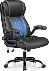 BESTFAIR Ergonomic Office Chair - Desk Computer Chair, Leather High Back Executive Chairs with Adjustable Lumbar Support & Flip Up Arms, Rocking, Black