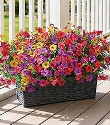 Ivydale Artificial Flowers for Outdoor 24 Bundles Fake Mums with Eucalyptus Leaves UV Resistant Silk Faux Daisy Flower Plant for Outside Home Porch Patio Window Box, 4 Color Mixed