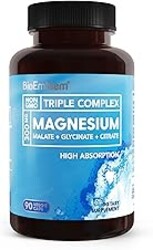 BioEmblem Triple Magnesium Complex | 300mg Magnesium Glycinate, Malate & Citrate | High Absorption Chelated Formula | Vegan, Non-GMO, Gluten-Free | 90 Capsules