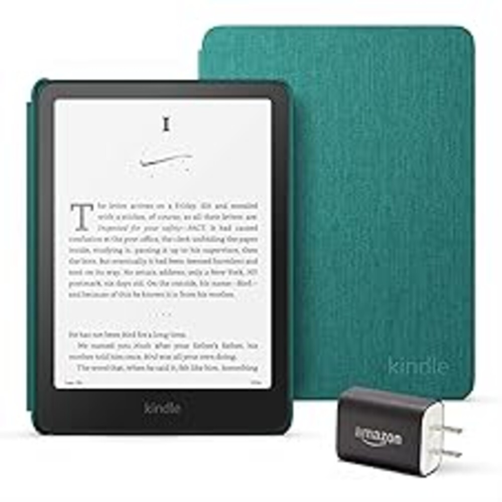 Amazon Kindle Paperwhite Bundle: Includes, Amazon Kindle Paperwhite 16GB | Jade, Fabric Cover | Jade, & Power Adapter