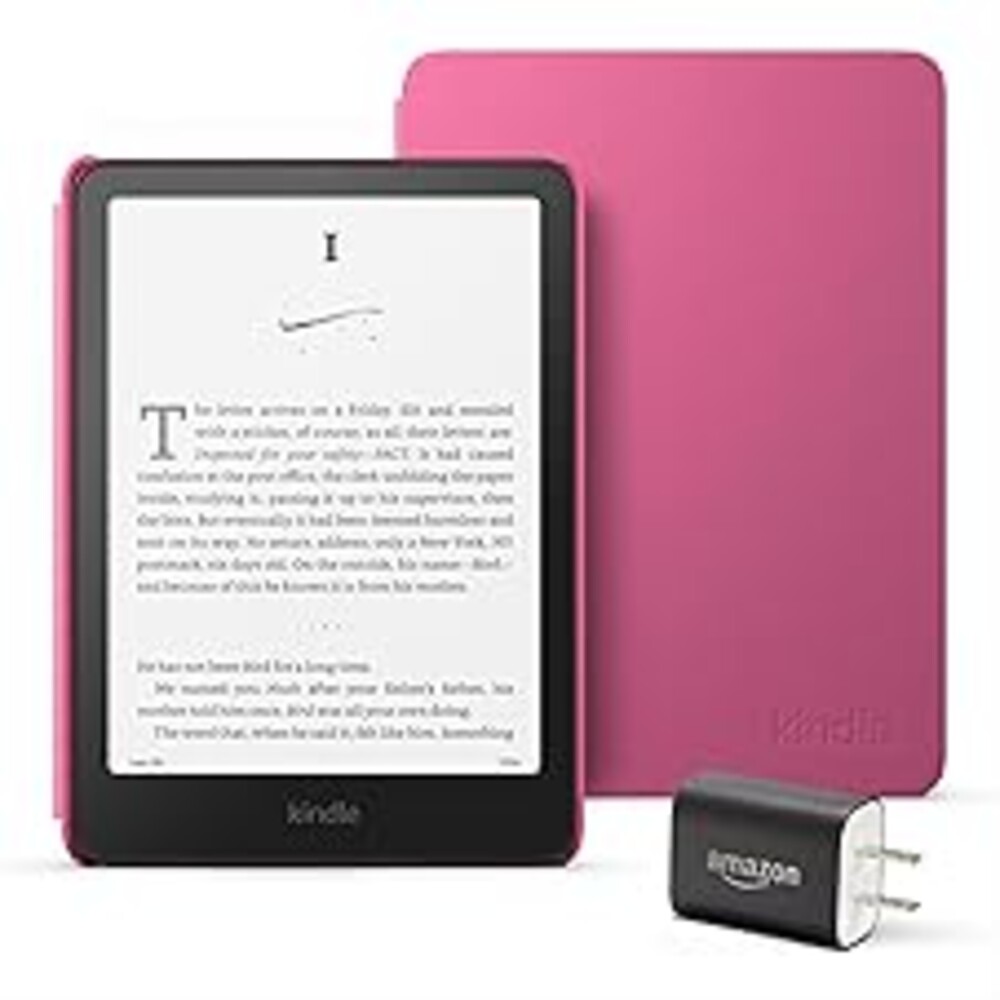 Amazon Kindle Paperwhite Bundle: Includes, Amazon Kindle Paperwhite 16GB | Raspberry, Plant-Based Leather Cover | Raspberry, & Power Adapter