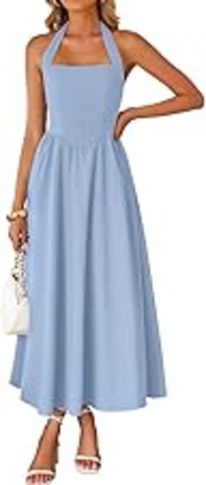 ZESICA Women's Summer Sleeveless Halter Midi Dress 2026 Off Shoulder High Waist Flowy Formal Wedding Guest Long Dresses