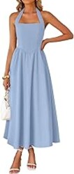 ZESICA Women's Summer Sleeveless Halter Midi Dress 2026 Off Shoulder High Waist Flowy Formal Wedding Guest Long Dresses