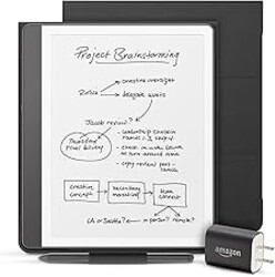 Amazon Kindle Scribe Essentials Bundle including Kindle Scribe (16GB) - Tungsten, Premium Pen, Premium Leather Folio-Black, and Power Adapter