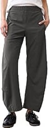 SeeLuNa Women Barrel Travel Pants Elastic Waistband Tapered Leg Baggy Mid Rise Work Trousers Lounge Pant with Pockets