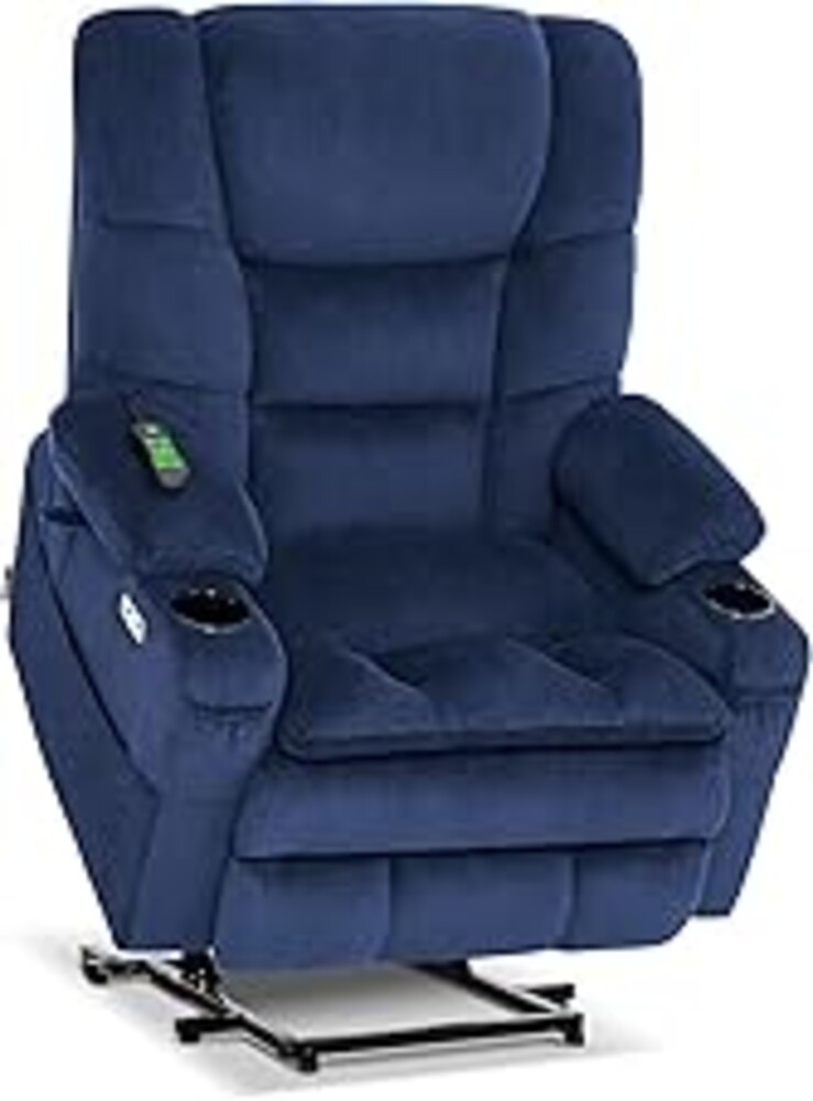 MCombo Big Man Power Lay Flat Lift Chair, Oversized Triple Motor Power Lift Recliner with Massage & Dual Heating, Adjustable Headrest, Fabric R7635 (Navy Blue, Large-Oversize)
