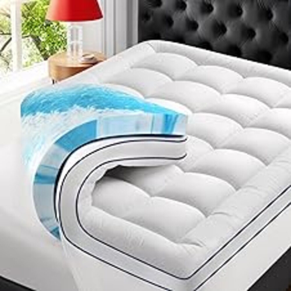 LovingLeashes Premium Dual Layer 4 Inch Memory Foam Mattress Topper, 2 Inch Gel Memory Foam and 2 Inch Pillow Top Mattress Pad Cover for Back Pain, Extra Thick Comfort Support（Queen 60"x80"）