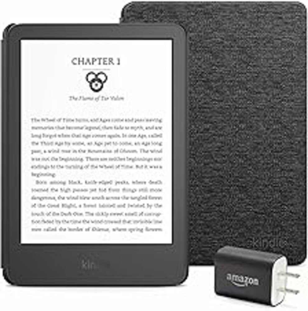 Kindle Essentials Bundle including Kindle (2024 release) - Black, Fabric Cover - Black, and Power Adapter