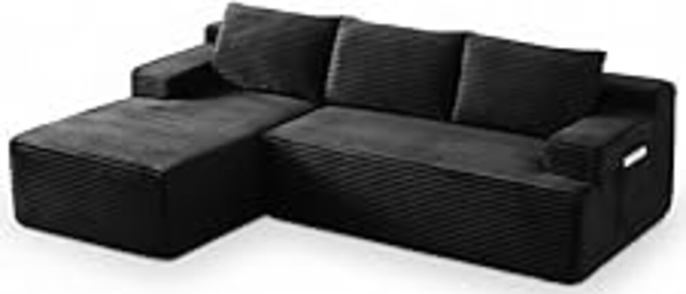 96" Sectional Couches for Living Room Cloud Couch Sofa with L-Shape Upholstered Boneless Couchs Modern Modular Sectional Couch with Chaise (Black, 96" W+Left Facing Chaise+2Seaters)
