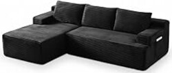 96" Sectional Couches for Living Room Cloud Couch Sofa with L-Shape Upholstered Boneless Couchs Modern Modular Sectional Couch with Chaise (Black, 96" W+Left Facing Chaise+2Seaters)