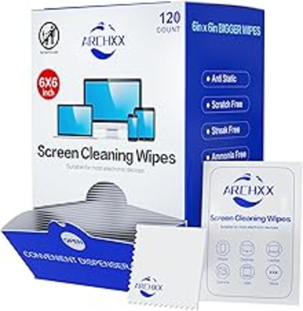 ARCHXX Screen Wipes for Electronics, 120 Count 6"x6" Pre-Moistened Screen Cleaner for Screens, Computer,Laptop,Tablet,Phone,Monitor,Car Screen Cleaner, Lens Wipes Individually Wrapped