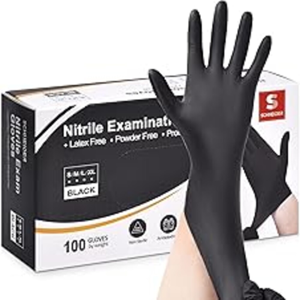 Schneider Nitrile Exam Gloves, 4 Mil Black Gloves Disposable Latex Free Powder Free, Food Safe for Cooking, Food Prep, Clean