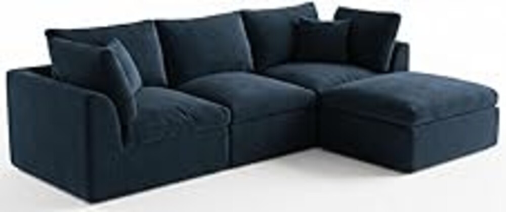 ohllob 110" Cloud Sectional Couches for Living Room, Boneless L-Shaped Couch with Ottoman, Modular Sectional Sofa, Dark Blue