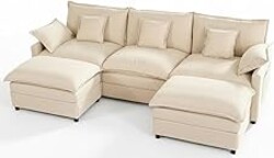 GOSUHI 108" U Shaped Couch, Modular Sectional Sofa, 3-Seater Comfy Cloud Couch, Set of Modular Pieces with Movable Ottoman, Deep Seat Couches for Living Room, Linen, Beige