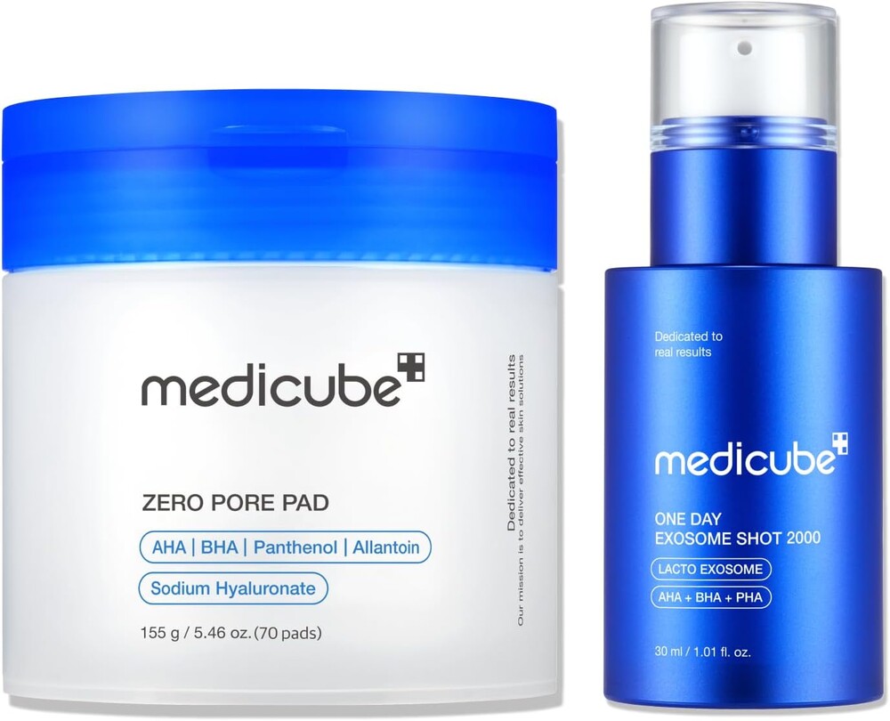 medicube Daily Toner Pads with Exosome 2000 for Pore Care: medicube Zero Pore Pads 2.0 and Zero Exosome Shot 2,000 PPM Spicule Facial Serum