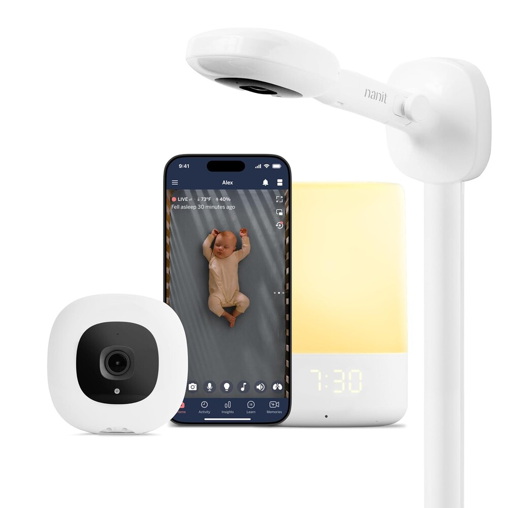 Nanit Nursery Bundle Smart Baby Monitor with Wall Mount – 1080p HD Wi-Fi Camera, Sensor-Free Breathing Monitoring, Sleep Tracking, Two-Way Audio, Night Vision, Motion & Cry Notifications, White