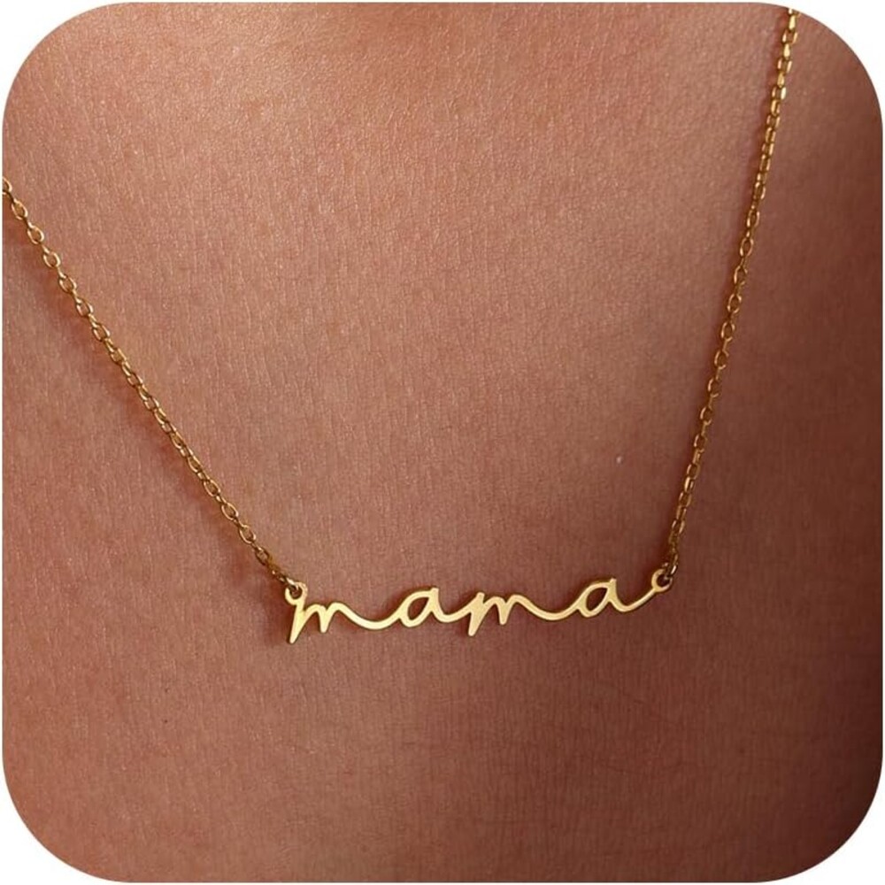 SLOONG Mama Necklaces for Women, Gifts for Mother, 14K Gold Plated Dainty Necklace Non Tarnish Jewelry, Gifts for New Mom