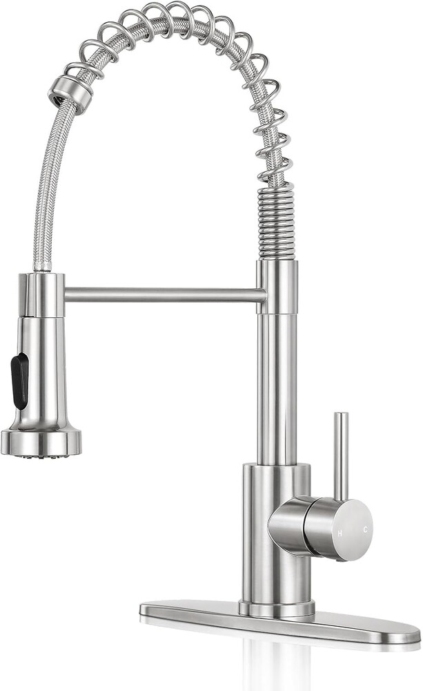 Kitchen Faucet with Pull Down Sprayer,Commercial Single Handle Stainless Steel Kitchen Faucets with Deck Plate (Brush Nickel)