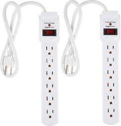 Amazon Basics Surge Protector Power Strip, 6-Outlet with 200J Protection, 2ft Extension Cord, Rectangle, White (2 Pack)
