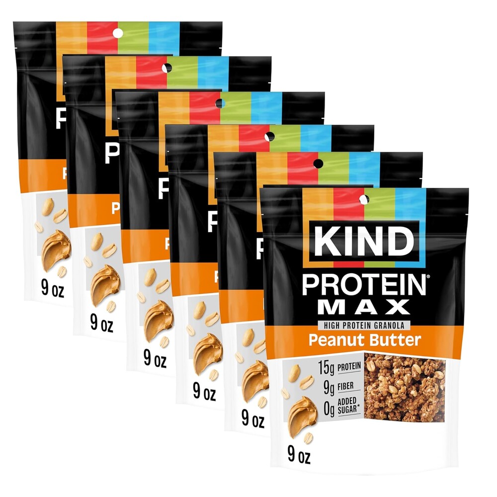 KIND Protein MAX Granola, Peanut Butter, Gluten Free, High Protein, Keto Snacks, 15g Protein, 9oz, 6 Count