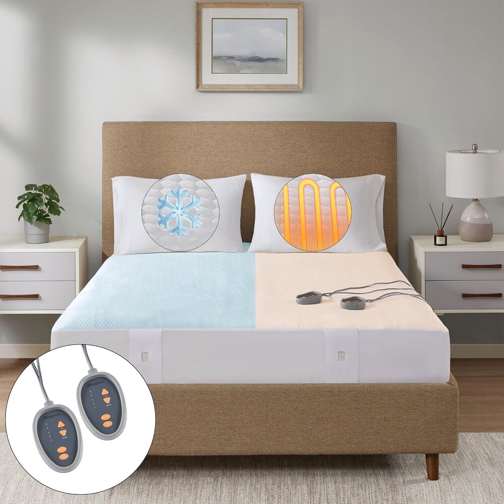 Beautyrest Heated Mattress Pad King - Electric Bed Warmer Cool To Touch, All Seasons Cover, 5 Heat Level, Auto Shut Off, Deep Pocket - Machine Wash Electric Mattress Pad, UL Certified, White, Cal King