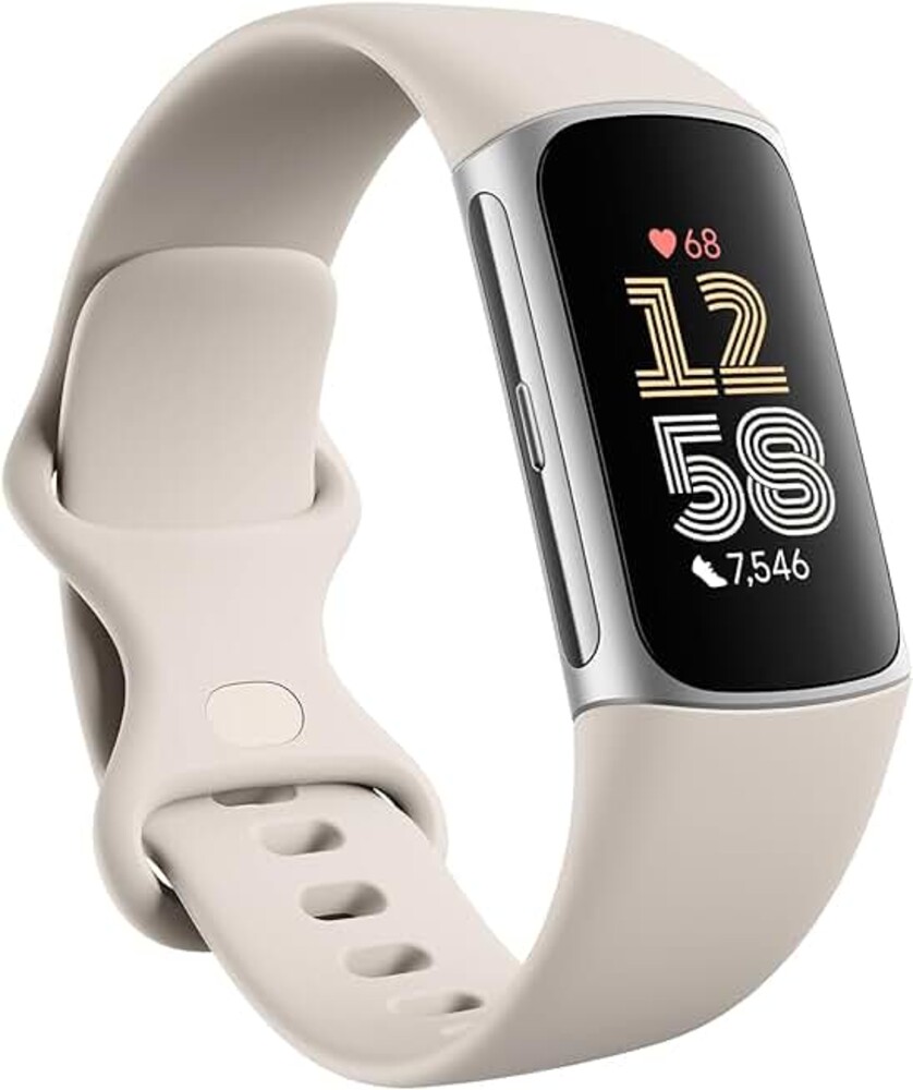 Fitbit Charge 6 Fitness Tracker with Google apps, Heart Rate on Exercise Equipment, 6-Months Premium Membership Included, GPS, Health Tools and More, Porcelain/Silver, One Size (S &amp; L Bands Included)