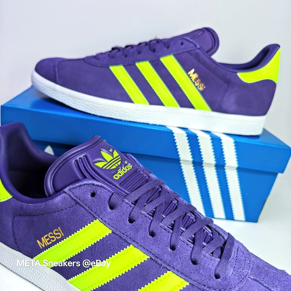 Adidas   US 13.5 Men's Purple Lucid Lemon White Retro Gazelle Messi   IH8164 NIB
